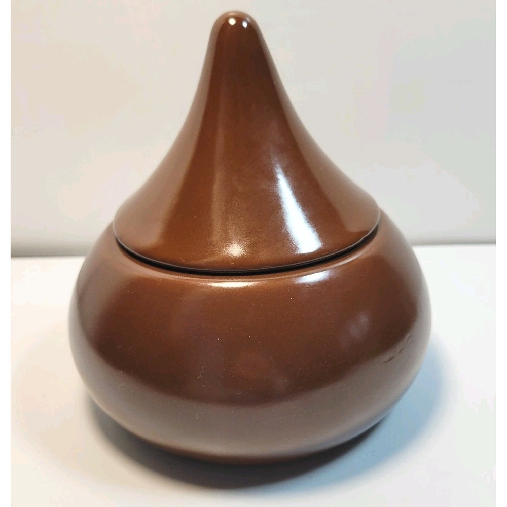 Hershey's Kiss Ceramic Candy Dish w Lid Brown Chocolate 6" Jar Retro 2006 Kitsch